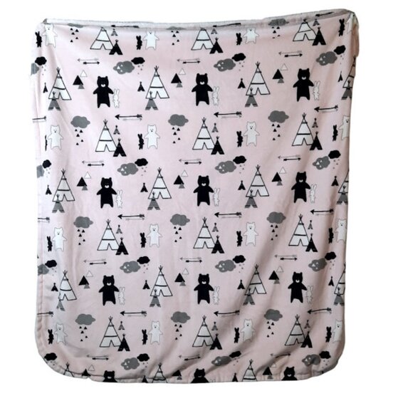 2017 Blankets & Beyond Bear Teepee Arrow Pink Security Lovey Blanket 29" X 26" - Picture 3 of 5